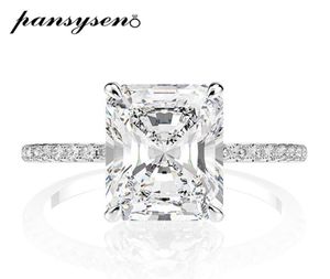 Pansysen Real 925 Sterling Silver Emerald Cut skapade Moissanite Diamond Wedding Rings for Women Luxury Proposal Engagement Ring C8327637