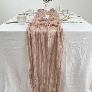 Bröllopsrosa Gaze Table Runner Semi-Sheer Vintage Cheesecloth Table Seting Dining Party Christmas Banquets Arches Cake Decor