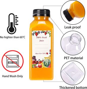 24 st 16oz tomma återanvändbara plastsaftflaskor Klar bulkdryck behållare svarta manipulationer tydliga lock för juicing smoothie dryck