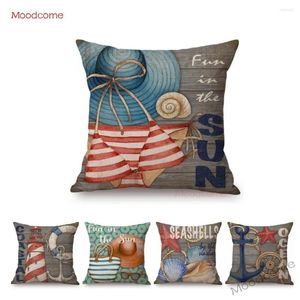 Pillow Vintage Summer Beach Time Seashell Anchor Bikini Home Decoration Throw Case Retro European Oceanic Style Cover