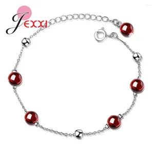 Bracelets de link Solidable Solid 925 Sterling Silver Natural Red Stone para mulheres Charming Crystal Jewelry Apresentar por atacado