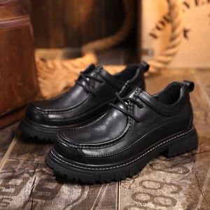 Casual Shoes Fashion Genuine Leather Men's Loafers Elegent British Retro Lace Up Moccasin Classical Brown Oxfords Platform