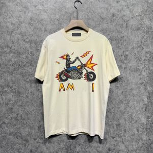 Designer Men's T-skjortor Motorcykelskalle tryckt Löst mångsidig kortärmad t-shirt