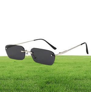 Sella Trending Mulheres homens pequenos lentes estreitas lentes de sol dos óculos de sol Moda sem aro retângulo rosa lente amarelo lente quadrado shade2415086