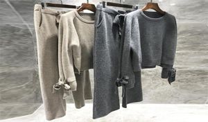 High Quality Wool Knitted 2 Piece Set Cashmere Loose Sweater Pullover Elastic Wiast Pants Suit Women Tracksuit Y2011282797184