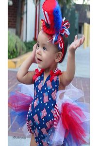 Retailwhole Baby Girl Star listrado Impressão Independência Dia do dia com fita de cabeça Bow 2pcs Conjunto Kids Onepuse macacão de macacão C7573711