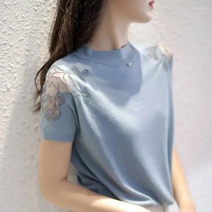 Damenblusen Mode Stickerei Spitze Spitzen Gaze Bluse Frauen Kleidung 2024 Frühling Casual Pullovers Lose Pendelhemd N270