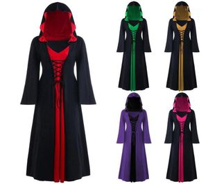Casual Dresses Halloween Costume Gothic Dress Hooded Lace Up Cosplay Witch Long Sleeve Stitching Plus Size Disfraz Mujer Carnaval6999693