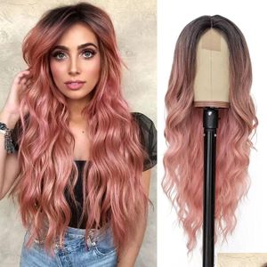 Кружевные парики глубокие длинные волны Fl Front Human Hair Curly 10 Styles Женские синтетические продукты быстрого капли othln