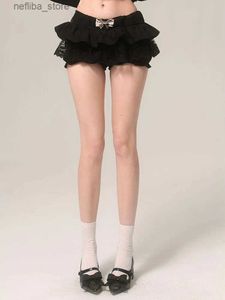 Seksowna spódnica Qweek Coquette Kawaii koronkowa suknia balowa mini spódnica łuk Preppy Style Sweet Party Ruffles Krótka spódnica 2024 Wiosna lato L410