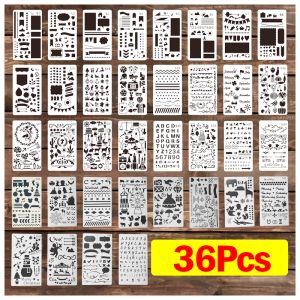 Şablonlar 36pcs A6 Planner Katmanlı Şablonlar Journal Defter Defter Scrapbook Diy Çizim Modeli Kabartma Albüm Dekoratif Şablon