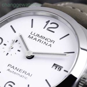 MENS Titta på Mechanical Watch Luxury New Panerahai Lumino PAM01314 Vit partikel Dial 44mm Ny P9010 Tät bottenrörelse (två par remmar) Komplett uppsättning