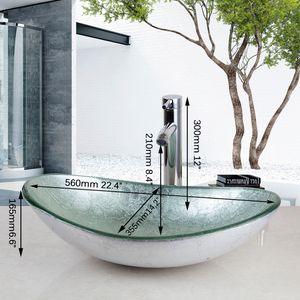 Yanksmart Oval Banyo Washbasin Tezgah Temel Cam Havza Lavabo Musluk Set Pirinç Mikser Musluk Salonu Tuvalet Gemi Vanity