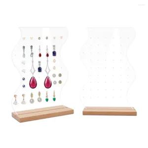 Dekorative Teller Wellen -Acryl -Ohrring -Display Stand Schmuck Einzelhandelshalter Organizer Rack mit Holzbasen Ewelry Schild