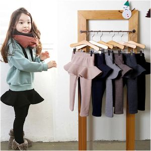 Pantolon çocuk tozlukları etek kız pantolon pamuk kızlar pamuk kızlar toddler legging çocuklar siyah gündelik çocuk fırfır Koreli sonbahar