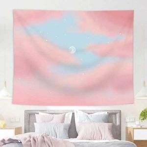 Wandteppich Wandteppiche Hanging Pink Cloud Moon Stoff Hintergrund Leinwand Ölmalerei DRUAM MOND Schlafzimmer Wohnzimmer Dekorationen Wandteppich Mädchen R0411