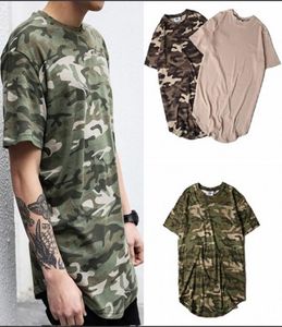 2019 Summer Solid Curved Hem Camo Tshirt Men Longline Extended Camouflage Hip Hop Tshirts Urban Kpop Tee Shirts Herrkläder5399689