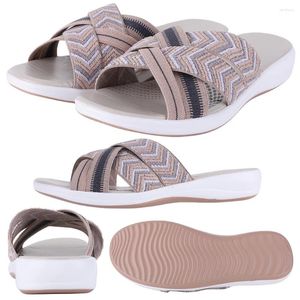 Casual Shoes Women Slide Sandals Bredbredd Kor Rem Tjock Kudde Slyckor Öppen Toe Platform Wedge Lätt för sommaren