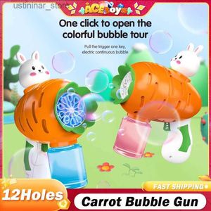 Sand Play Water Fun Carrot Bubble Gun 12 Holes Automatiska tvålbubblor Helt söt kanin med ljusbubbla Maskinleksaker för barn födelsedagspresenter L47