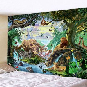 Jungle Bird Art Tapestry Psychedelic Scene Home Decor Wall Hanging Hippie Boho Aesthetic Room