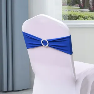 椅子は、すべての結婚指輪ストレッチ蝶ネクタイバースデーパーティーエルショーの装飾のための丸いバックル付きの1PCソリッドカラーサッシをカバーしています