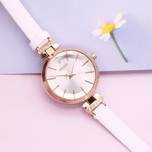 Armbandsur Elegant Lady Women's Watch Japan Quartz Hours Fashion Clock Real Leather Armband Cubic Zircon Girl's Birthday Present Julius Box