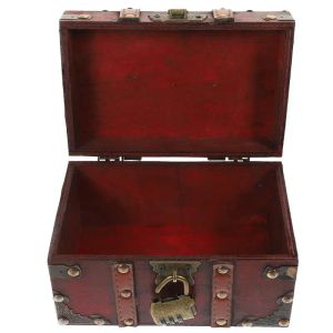 Box Treasure Wooden Storage Pirate Vintage Trinket Wood Jewelry Kids Storage Bin Keepsake Decorative Organizer Trunk Containers