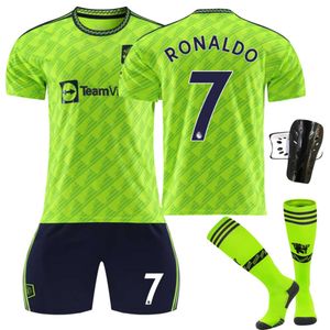 2223 Red Devil Man L Away Game Fluorescent Green No.7 Ronaldo 21 Anthony 25 Sancho B koszula piłkarska z skarpetami