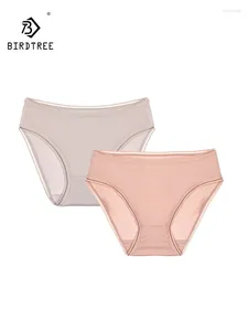 Frauen Panties Birdtree echte Seiden sexy kurze Frauen mittlere Taille middliche französische atmungsaktive Spitze Einfachheit Unterwäsche 2024 Sommer P441110QC