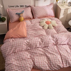 Polka dot sängkläder set nordisk stil växte lakan polyester quilt omslag för flickor barn vuxna singel dubbel full storlek