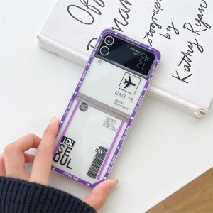 Para Samsung Galaxy Z Flip 5 4 Z Flip3 Flip4 Caso Hot Ticket Travel Label New York Seoul Paris transparente capa dura capa Shell