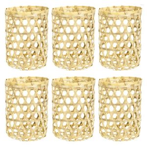 Disposable Cups Straws 6 Pcs Bamboo Cup Sleeves Hand Decor Vase Woven Cover Household Covers Sofa Kit Rattan Guard