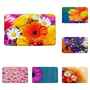 Bath Mats Spring Daisy Flower Mat Gerbera Pink Yellow Floral Plant Bathroom Decor Rug Non Slip Carpet Toilet Doormat Machine Washable