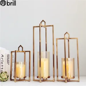 Kerzenhalter Nordisch Gold Geometrischer Halter Lantern Metall Candlestick Dekor Glass Weihnachtsbougies et unterstützt Dekorakao Para Casa