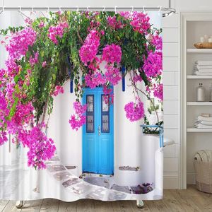 Shower Curtains Street View Curtain Garden Floral Greek Town Vintage Landscape Polyester Fabric Hanging Bathroom Decor With Hooks