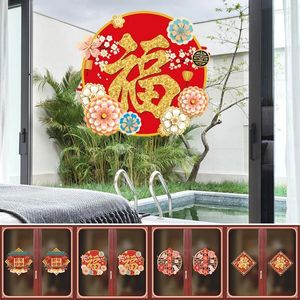 Adesivos de janela Ano chinês de vidro 2024 Festival de primavera Grilhas de bênção tradicional decoração de casa
