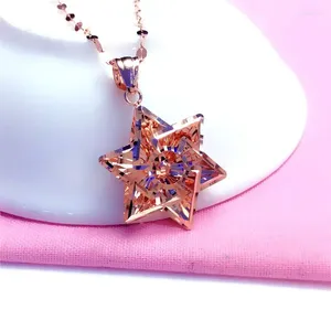 Kedjor 585 Purple Gold Plated 14k Rose i Shiny Hollow Star Pendant Fashion Chain Halsband bröllop smycken för kvinnliga gåvor