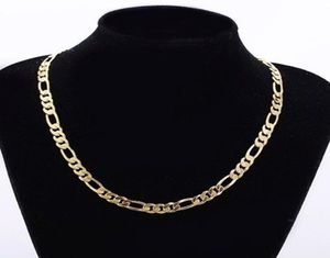 Mens 24K Solid Gold GF 8mm italiensk Figaro Link Chain Necklace 24 Inches9694217