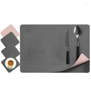 Table Mats AT35 Placemats Leather And Coasters Double-Sided Washable Non-Slip PU Glass Place