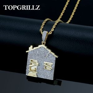 Trap House Pendant Halsband Män isade ut kubiska zirkoniumkedjor Copper Material Hip Hop Punk Gold Silver Color Charms Jewelry277C