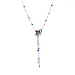 Kedjor Autentiska 925 Sterling Silver Blue Pink Fan Fashion Y Necklace Fit Women Bead Charm Gift Diy Jewelry