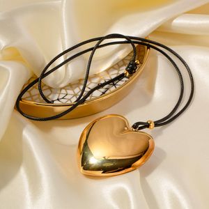 Ins Minimalist Fashion 18k Gold Plated Stainless Steel Necklace Rope Chain Big Heart Pendant Neckchain Jewelry for Women