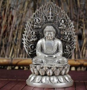 Decorative Figurines Copper Statue White Gilded Silver Study Home Furnishings Crafts Backlit Buddha Holding In Both Hands