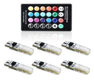 6 X RGB LED T10 W5W Araç Pulları Uzaktan kumandalı 194 168 501 RGBW LED lamba Okuma Kama Işıkları Strobe 12V Silikon 5050SMD2513076