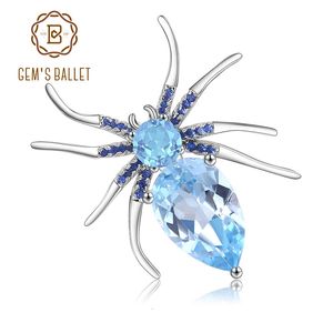 GEMS BALLET 59Ct Natural Sky Blue Topaz Spider Fine Jewelry 925 Sterling Sliver Brooches For Women Dresses Brooch Vintage 240401