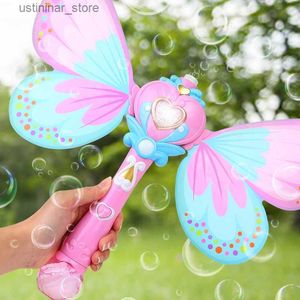 Sand Play Water Fun Electric Magic Wing Wand Automatic Soap Bubble Blowing Gun Blower Machine Light Music Funny Outdoor Girls Toys For Kids Gifts L47