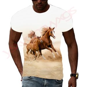 Summer Trend Horse HD Pattern Men T-shirts Casual 3D impressão hip hop Harajuku Personalidade Redonda Campes de manga curta solta