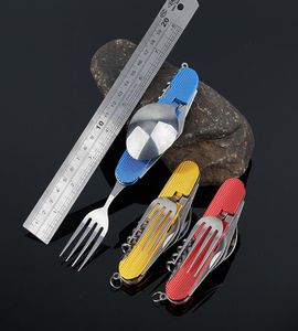 Multifunction Outdoor Camping Picnic Tableware Stainless Steel Cutlery 4 in 1 Folding Fork KnifeBottle Opener Dinnerware8927714