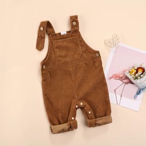 Byxor Infantbaby Corduroy Suspender Överaller byxor Solid Color Sleeveless Romper Jumpsuit med Pocket Bib Pant Boys Girls Clothes