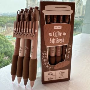 4st kaffebönor gel penna set mjuk bröd touch 0,5 mm kulpunkt svart färg bläck för att skriva kontorsskola A7304